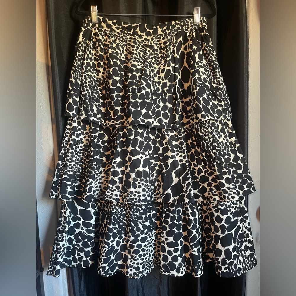 Who What Wear Black and White Patterned Midi Skirt